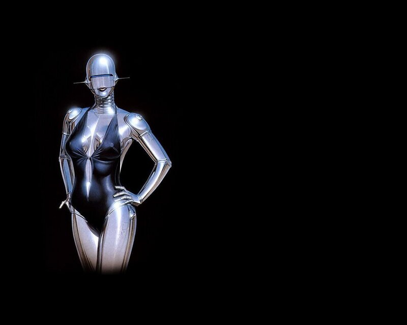 robot woman in black suit