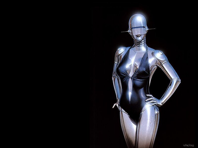 robot woman in black suit