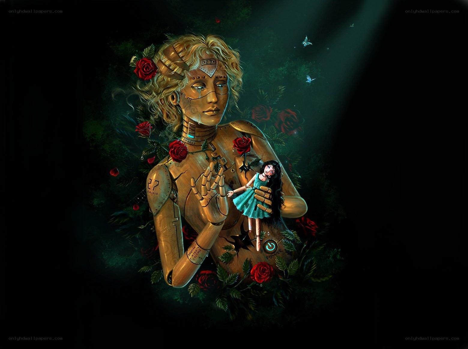 robot woman with doll