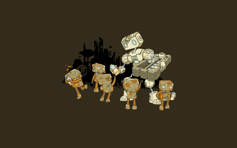 robot workers in a city