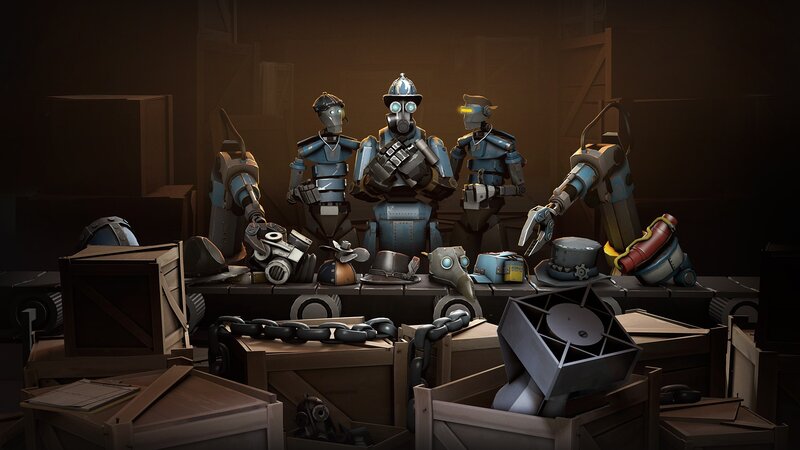 robot workers in a workshop
