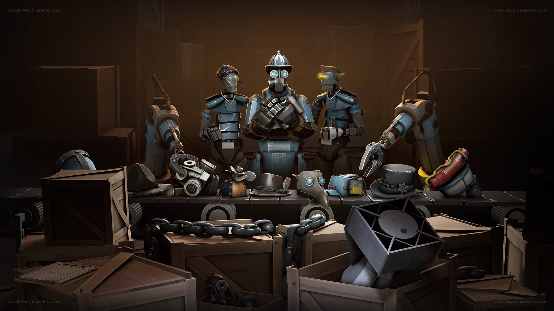 robot workers in a workshop