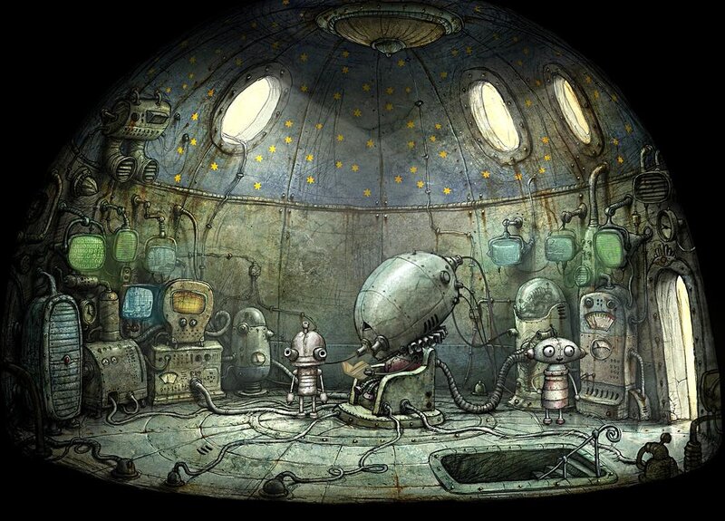 robot workshop in a dome