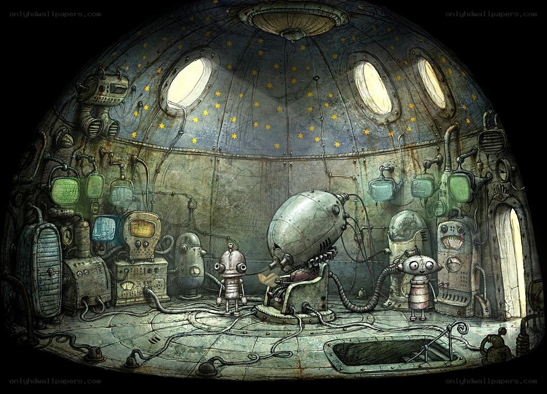 robot workshop in a dome
