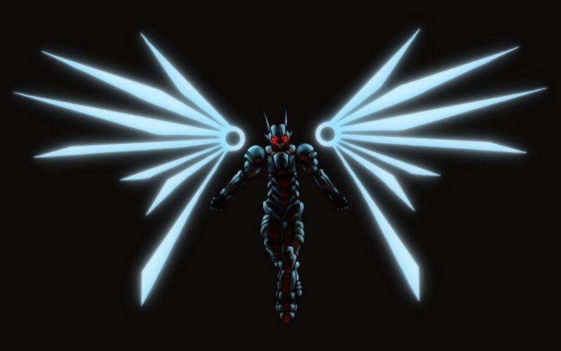 robotic angel with glowing wings