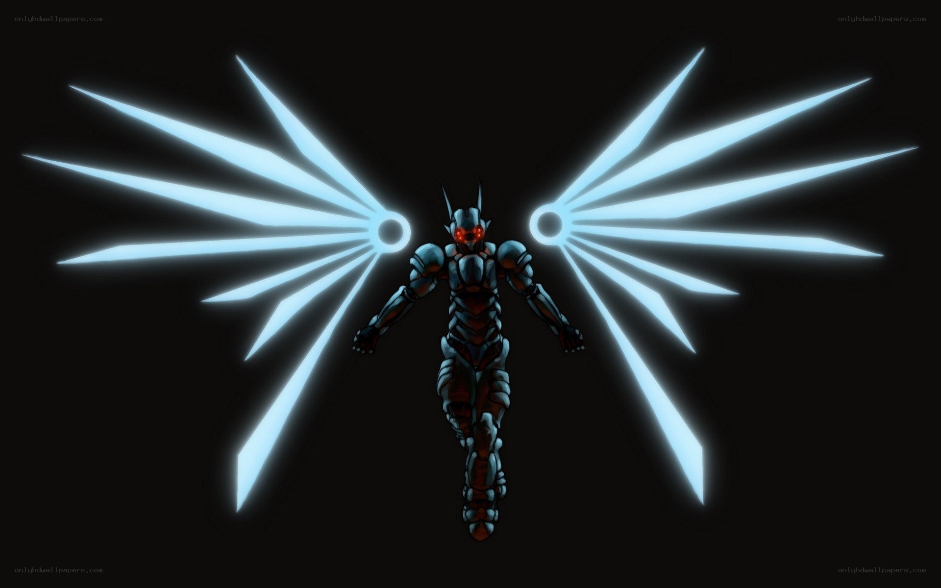 robotic angel with glowing wings