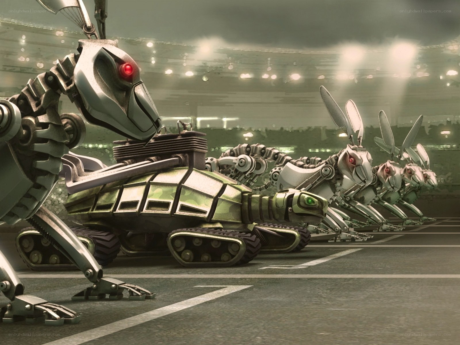 robotic animals in a race
