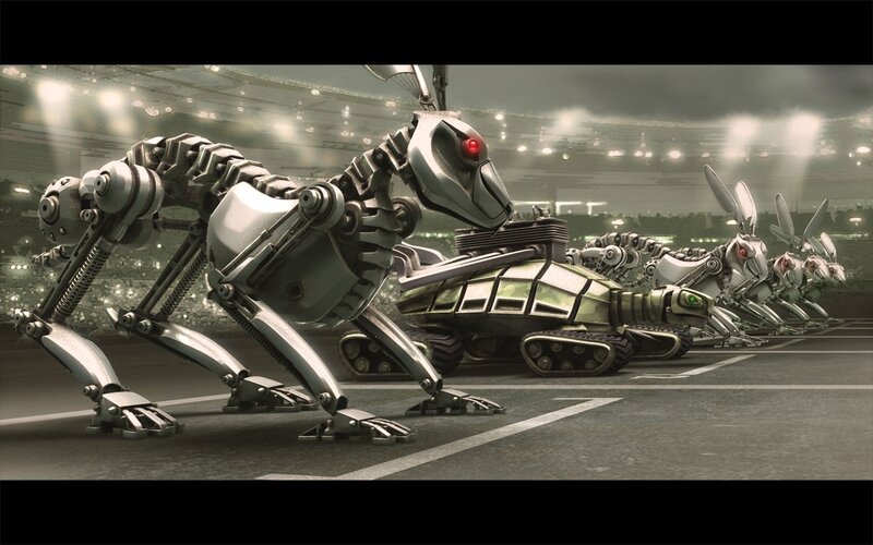 robotic animals in a race
