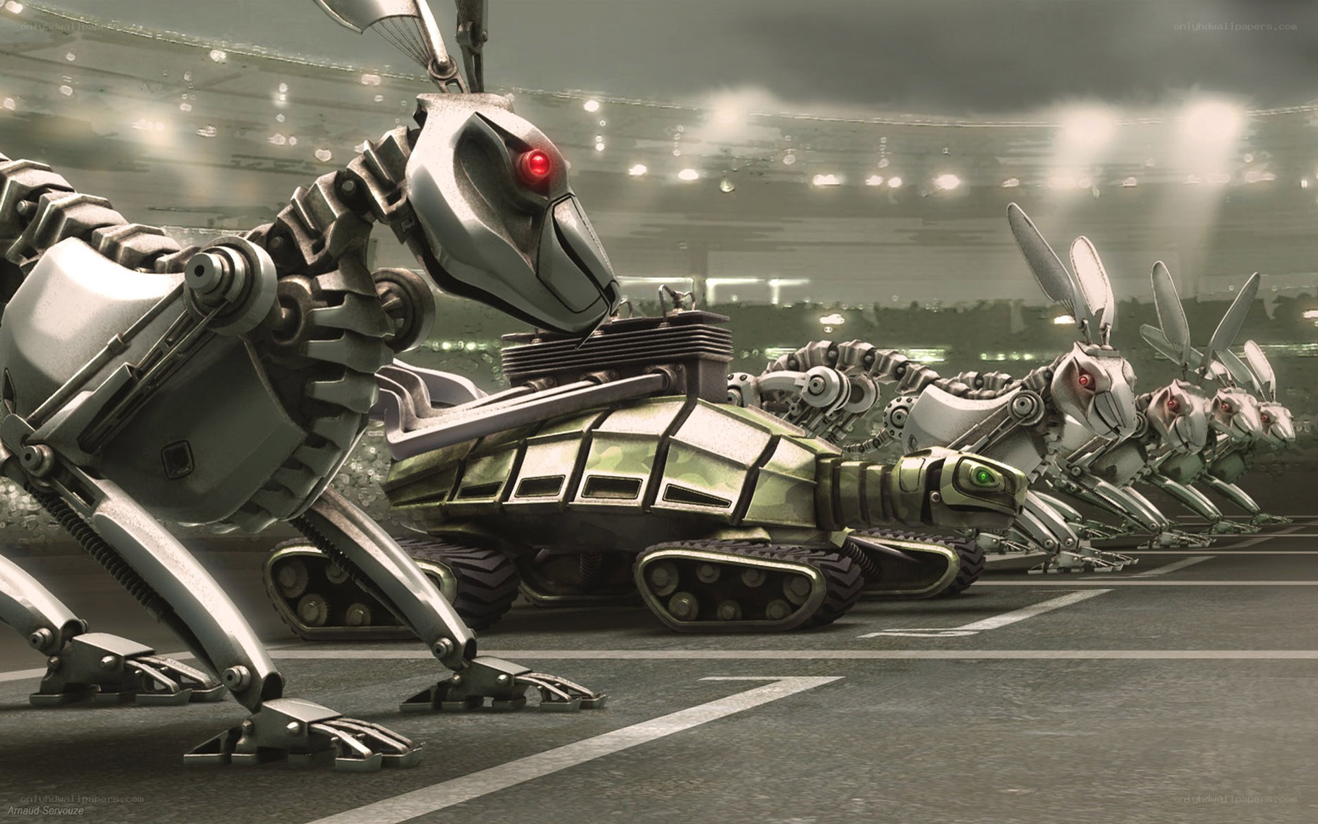 robotic animals in a race