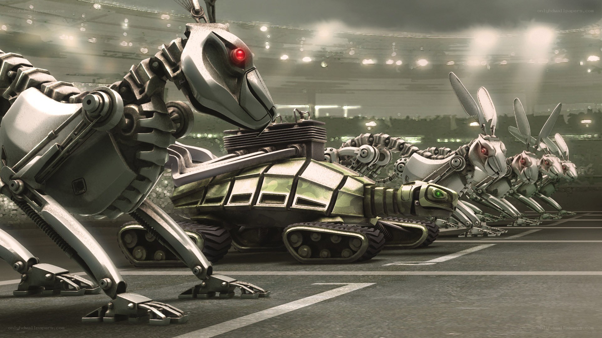 robotic animals in stadium