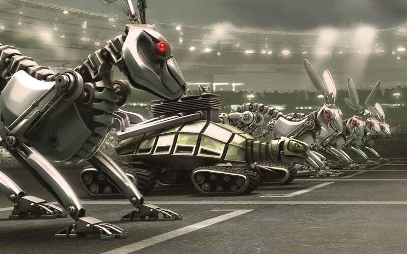 robotic animals in stadium