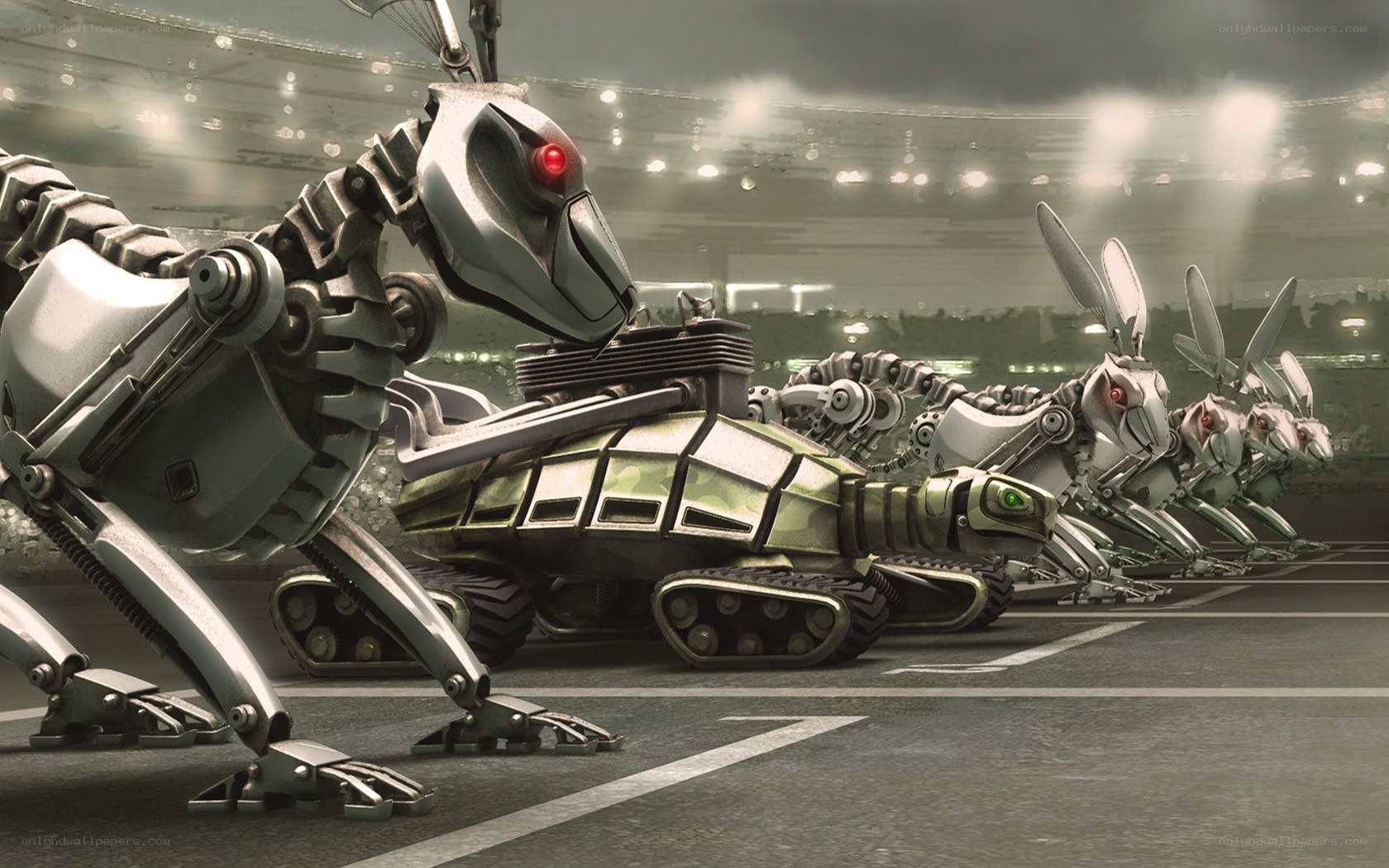 robotic animals in stadium