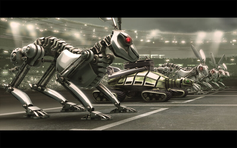 robotic animals in stadium race
