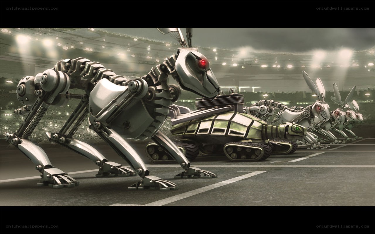 robotic animals in stadium race
