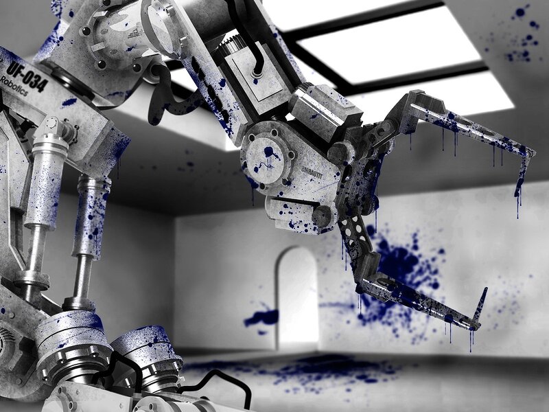 robotic arm with blue paint