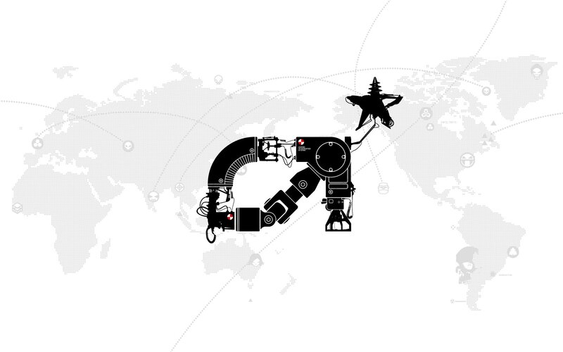 robotic arm with world map