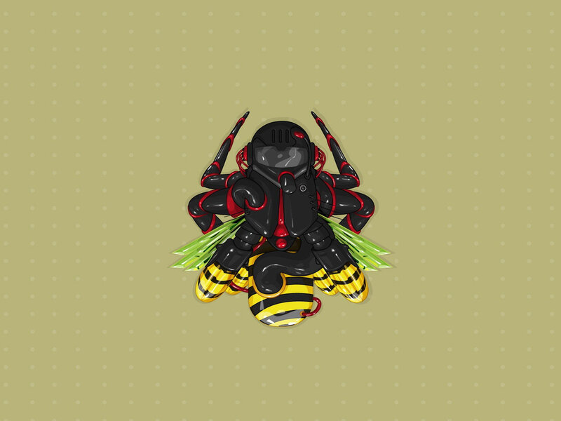 Robotic Bee Character — Black, Playful