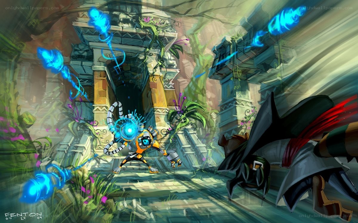 robotic character in ancient ruins