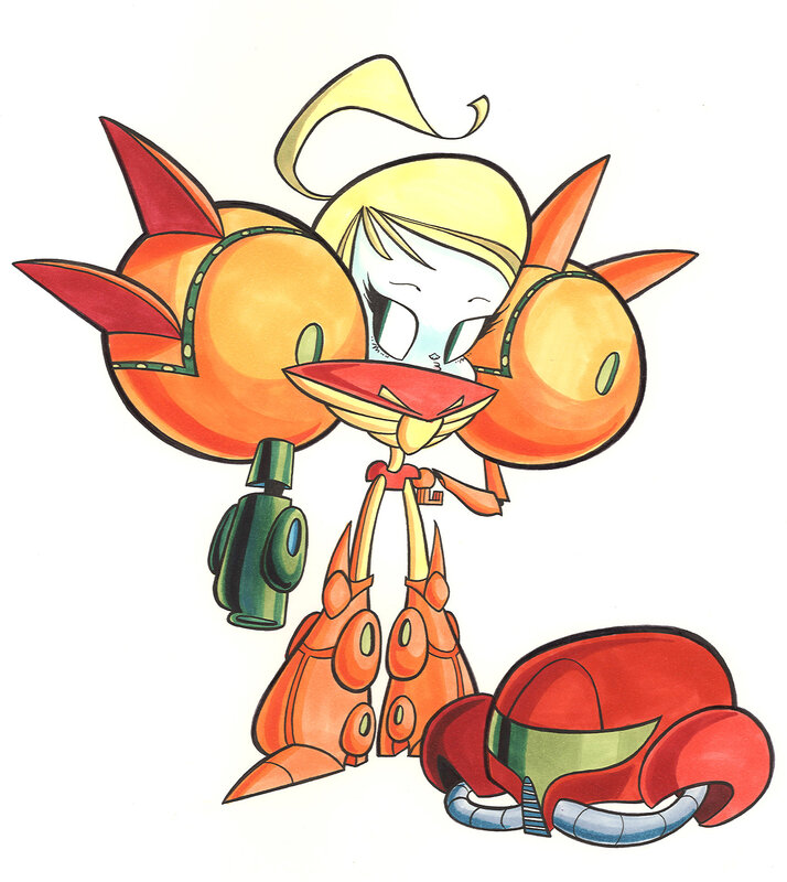 robotic character with helmet
