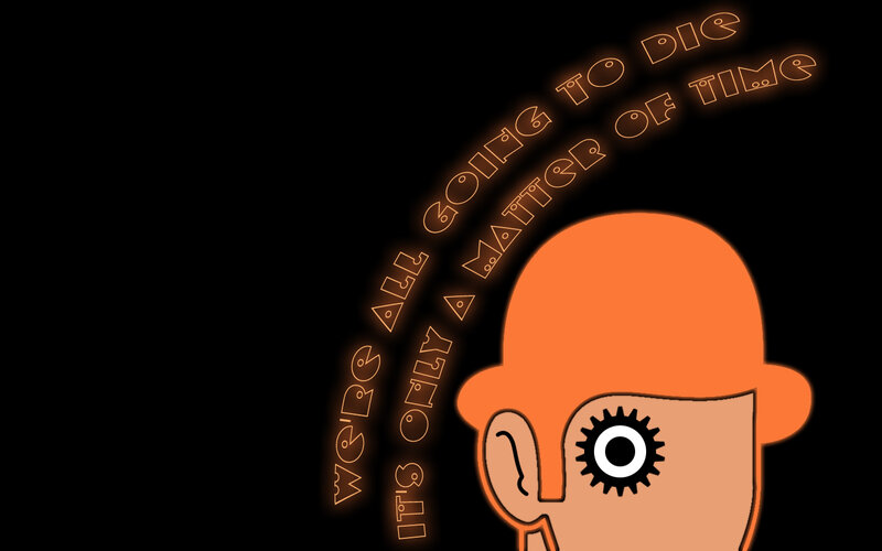 robotic character with quote