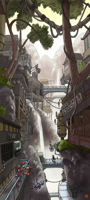 robotic city in a canyon