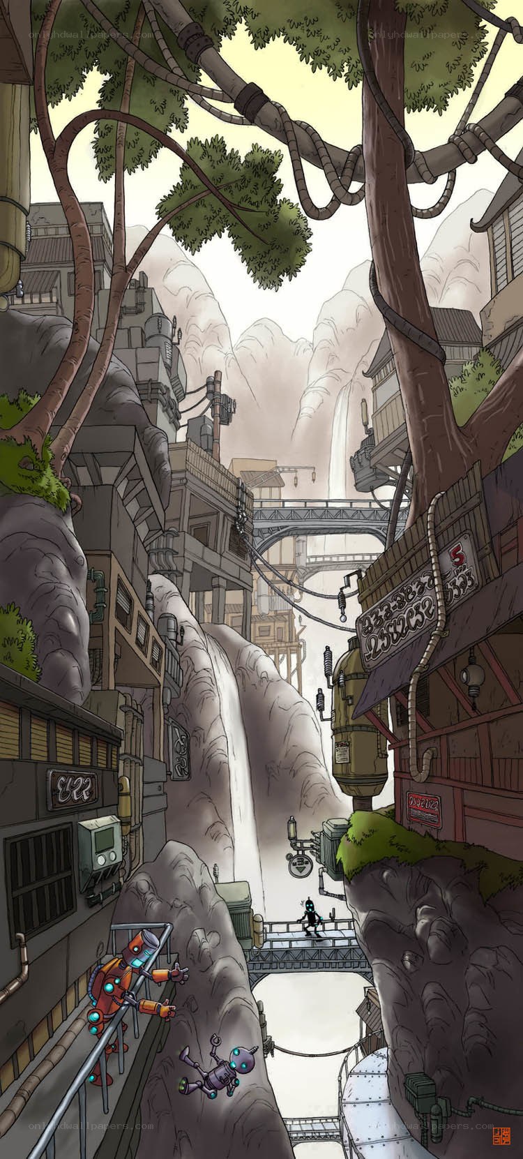 robotic city in a canyon