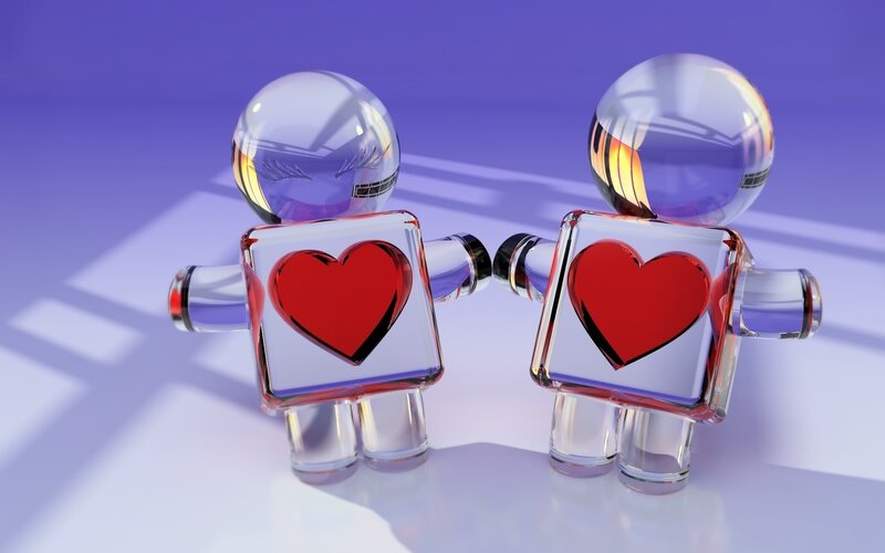 Robotic couple with hearts