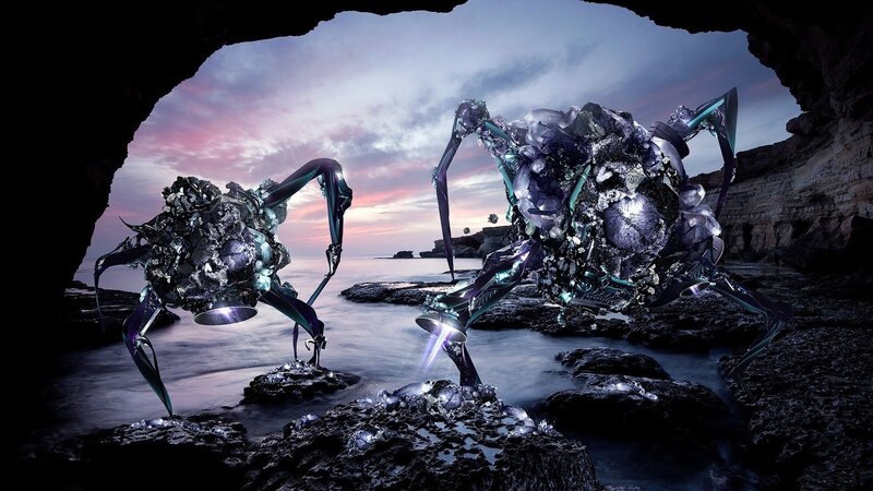 robotic crabs on a beach