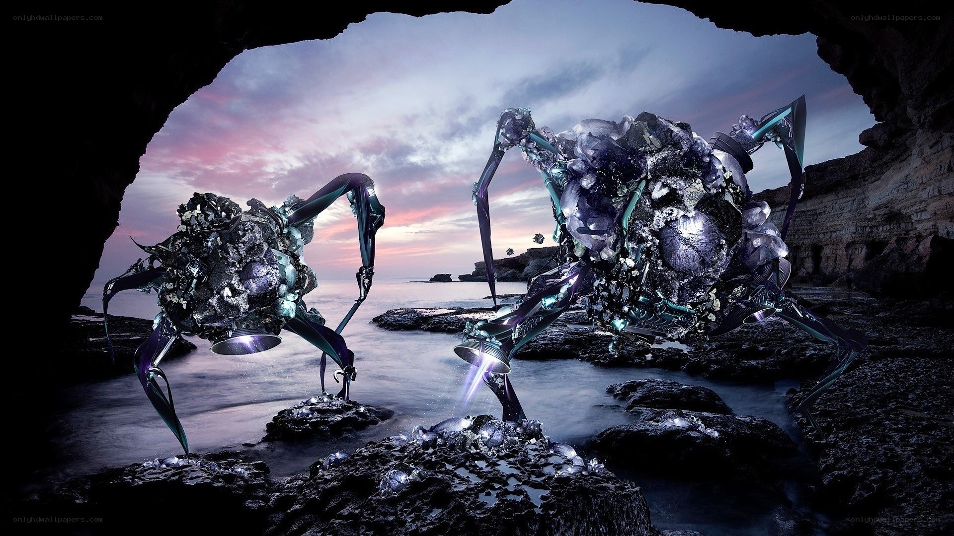 robotic crabs on a beach