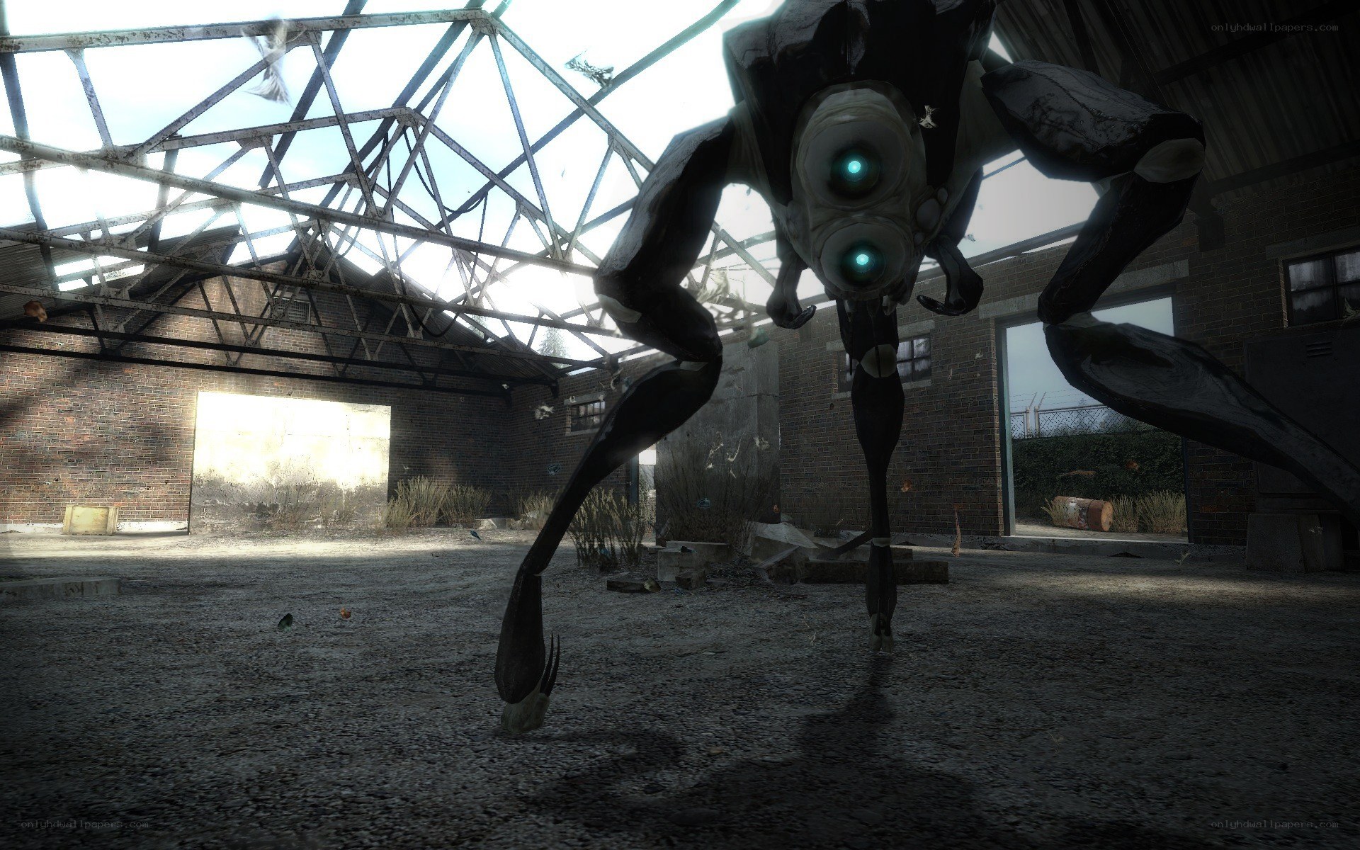 robotic creature in abandoned building
