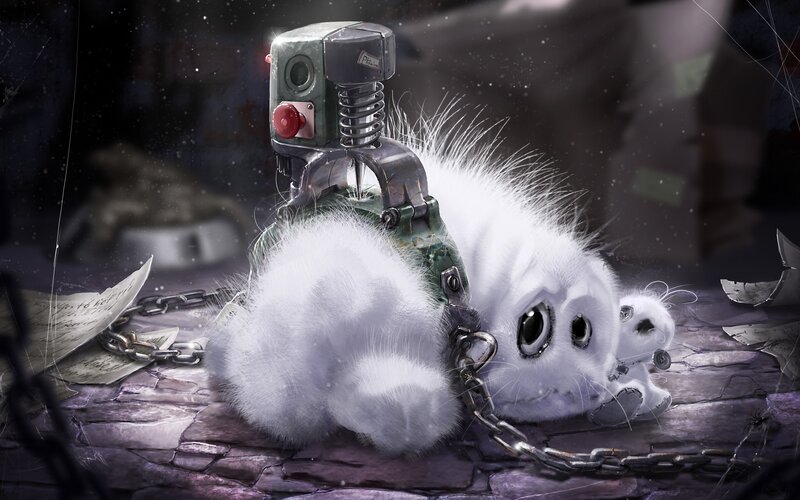 robotic creature in chains