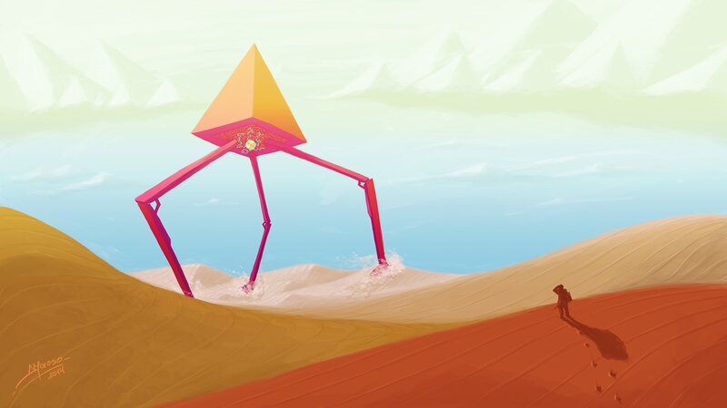 Robotic Creature in Desert — Orange