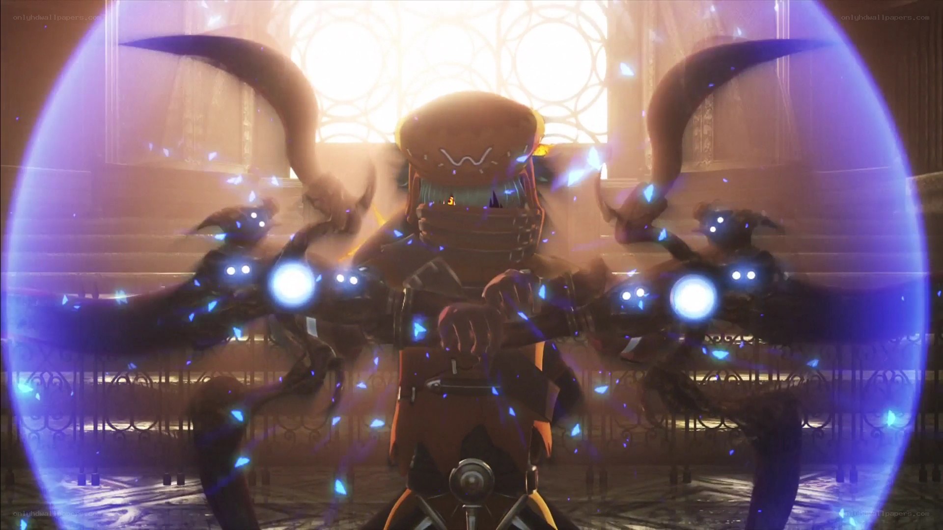 robotic creature in glowing sphere
