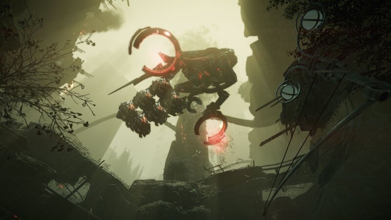 robotic creature in ruined landscape