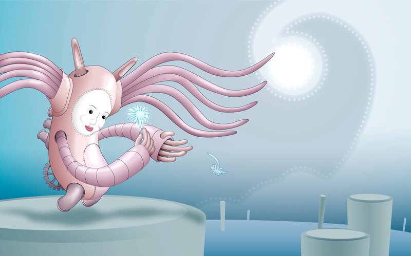 robotic creature with dandelion
