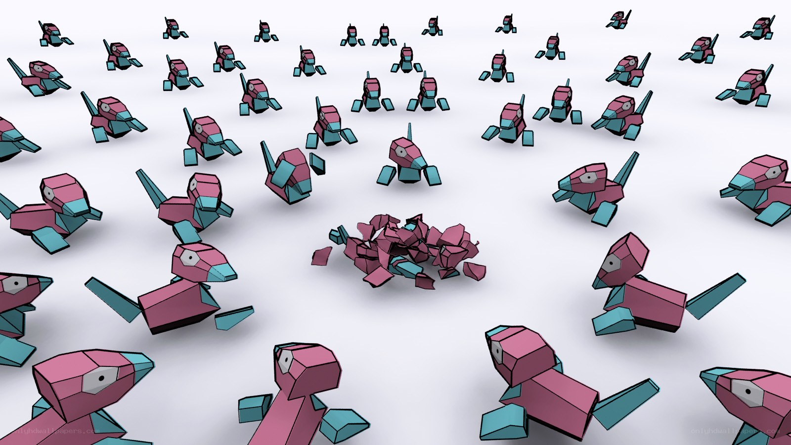 Robotic creatures in a field