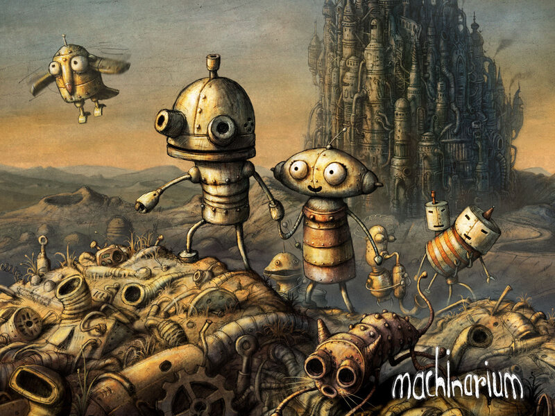 robotic creatures in a junkyard
