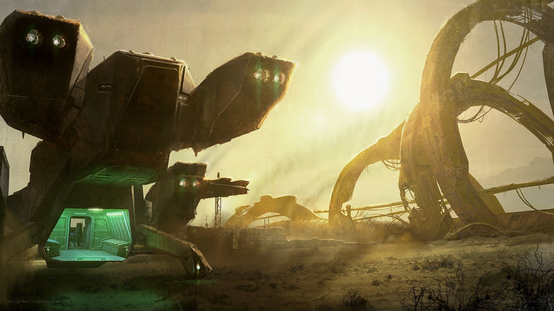 robotic creatures in desert wasteland