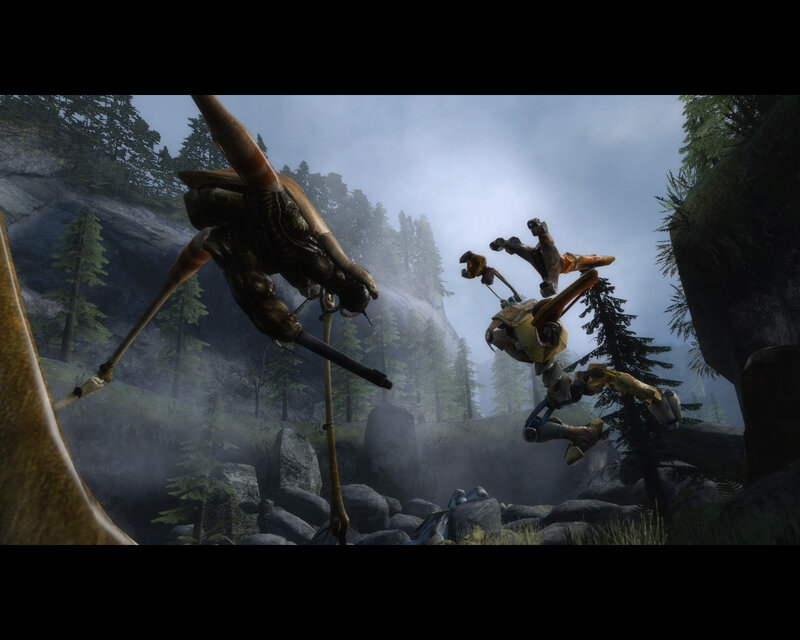 robotic creatures in forest battle