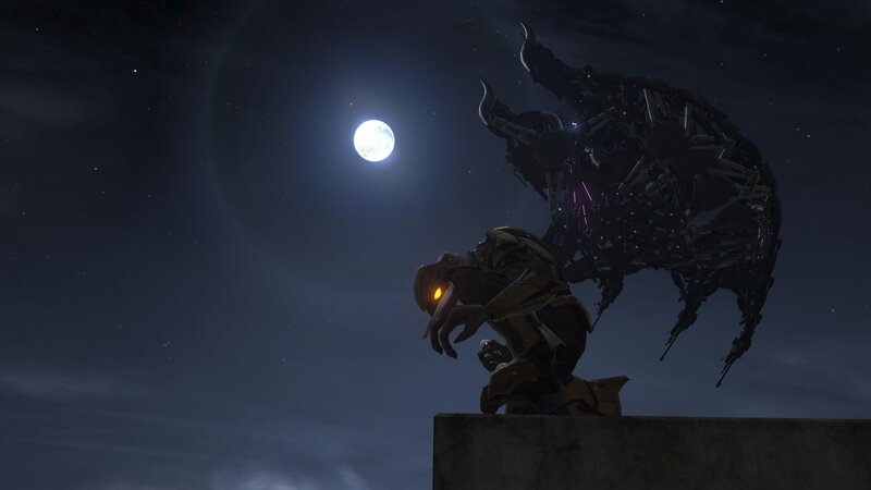 robotic creatures under moonlight