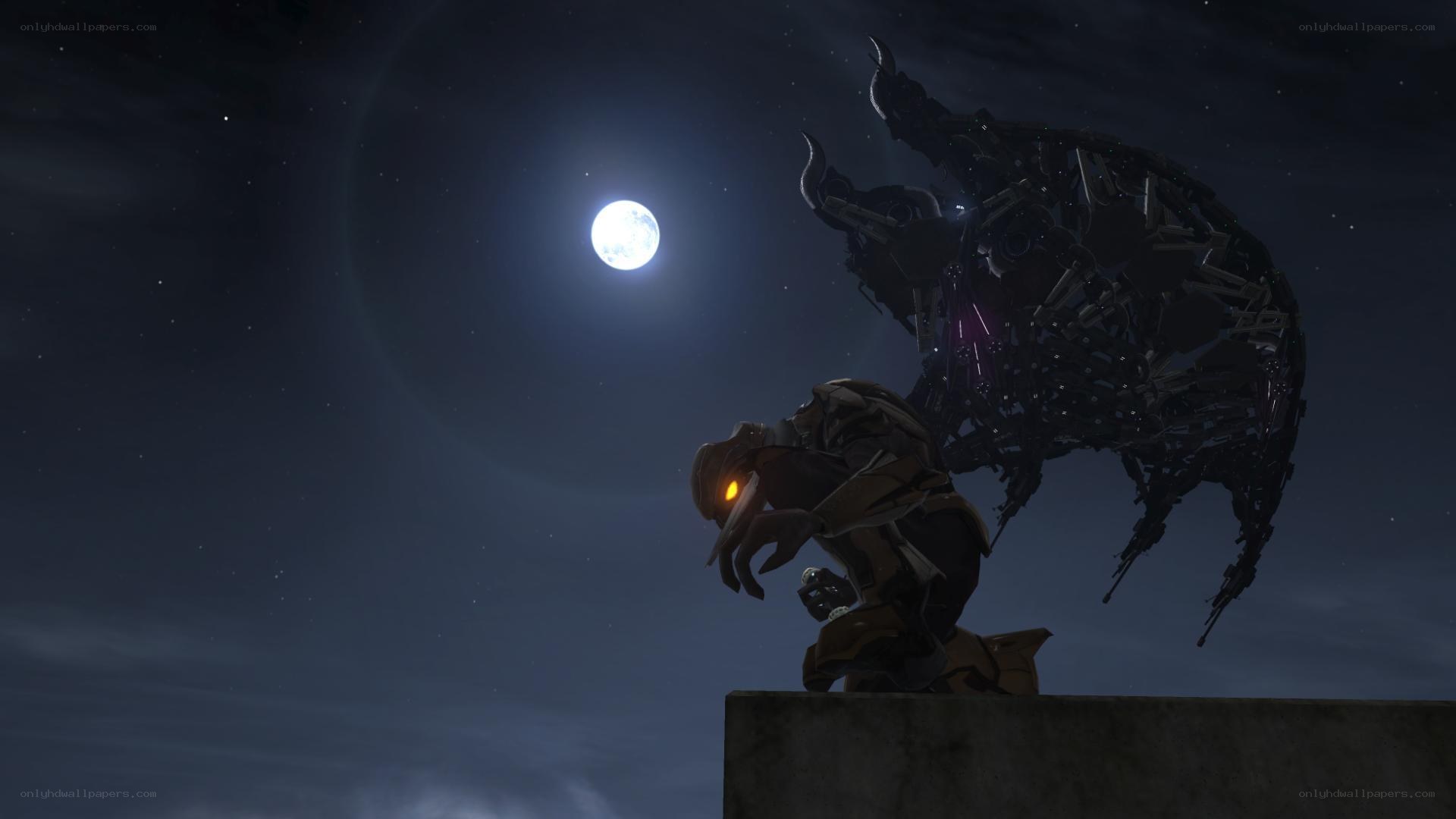 robotic creatures under moonlight