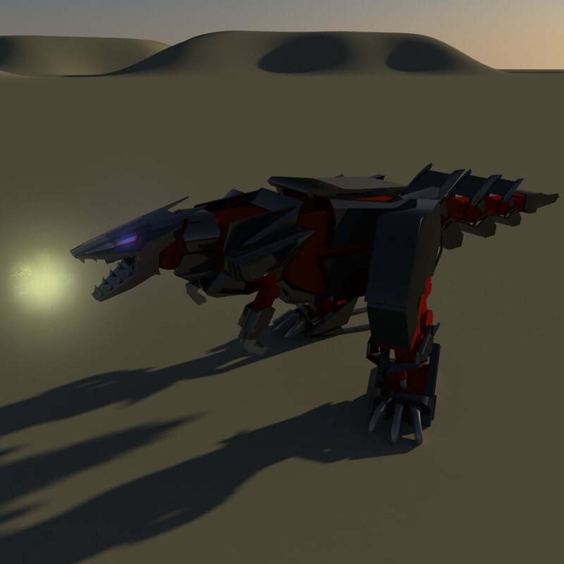 robotic dinosaur in desert