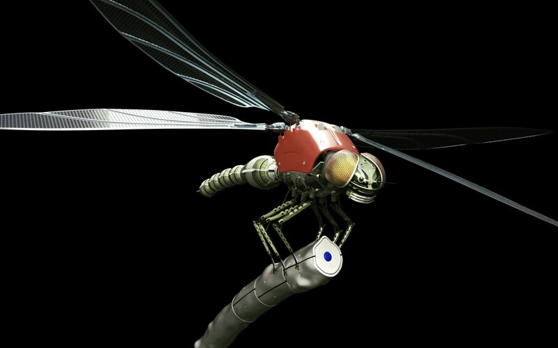 Robotic Dragonfly — Black, Dramatic, 3d Render, Wings