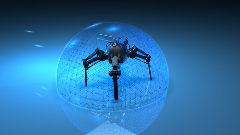 robotic drone in blue sphere