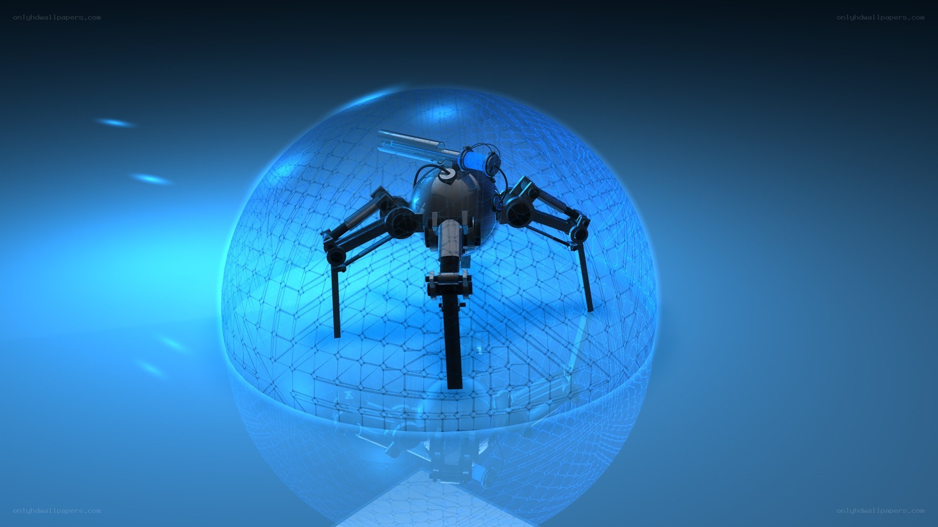 robotic drone in blue sphere