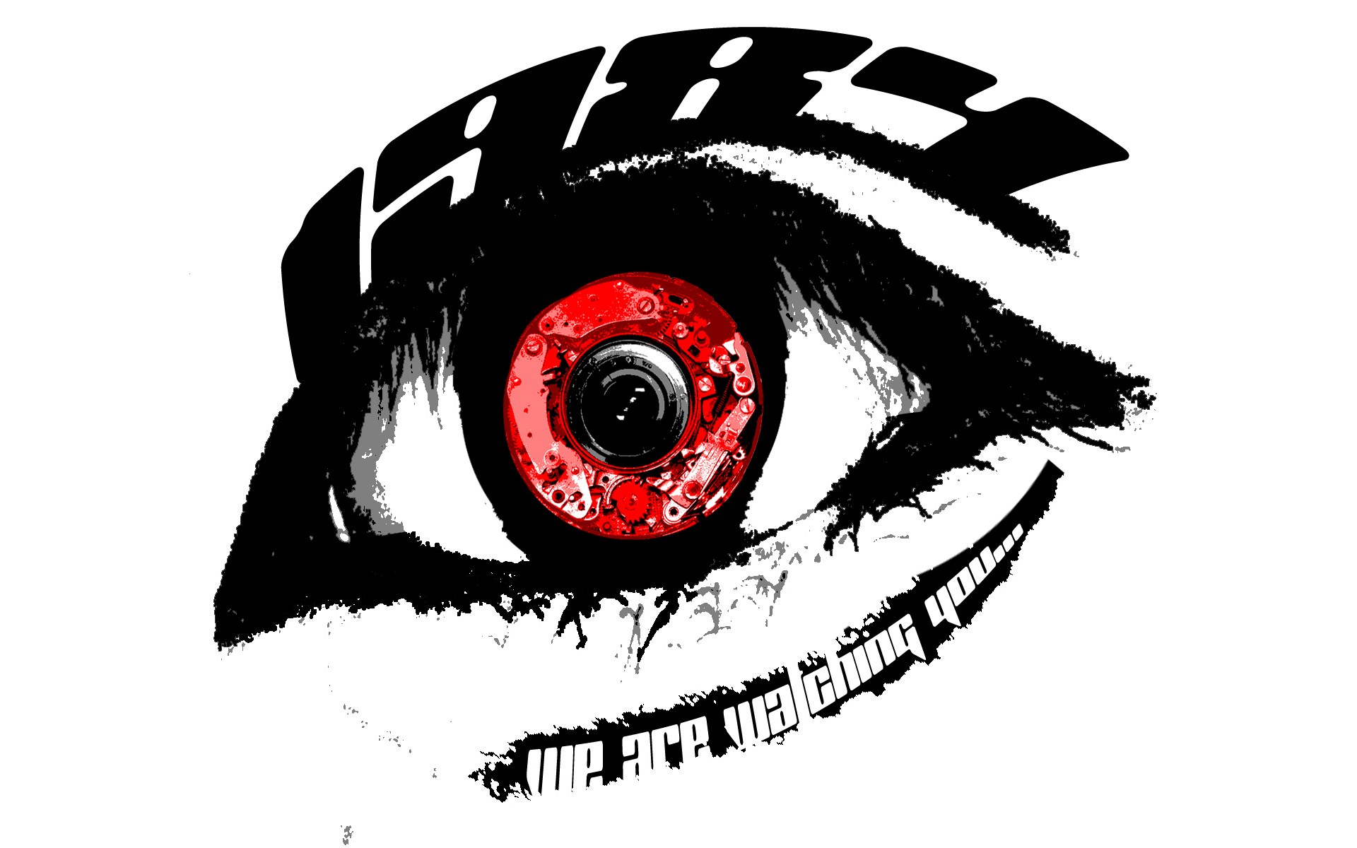 robotic eye with red lens