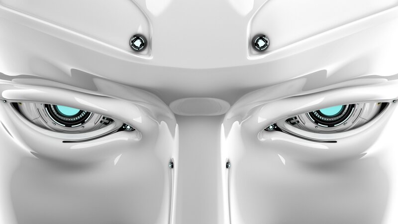 Robotic Face Close-up — White