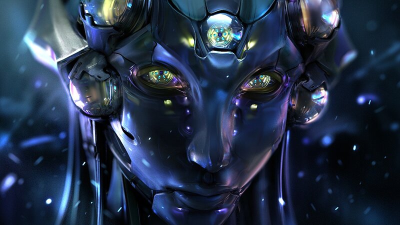 robotic face in space