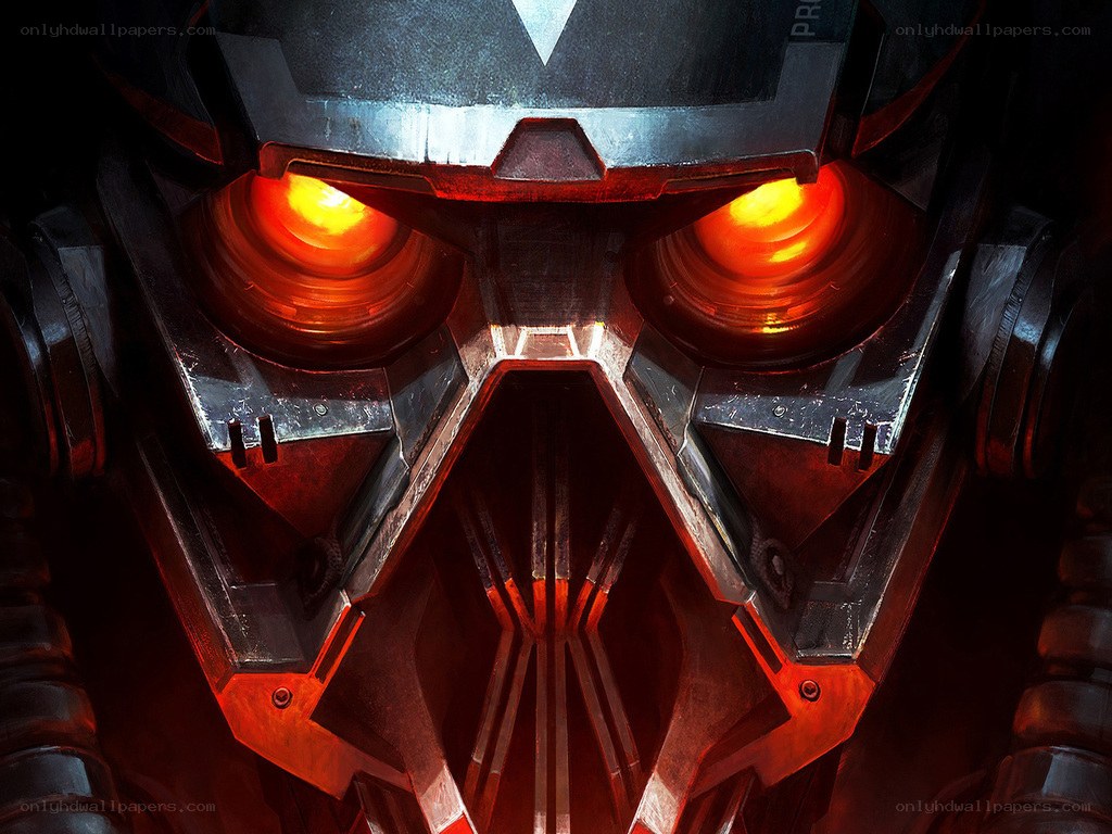 robotic face with glowing eyes