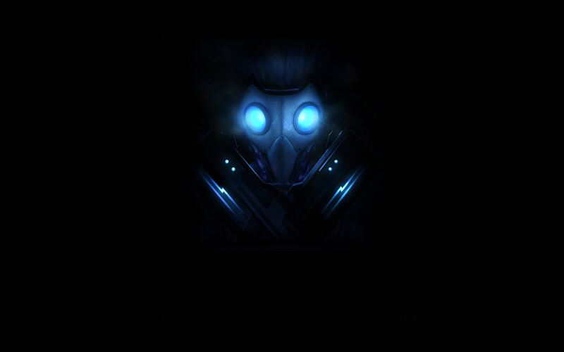 robotic face with glowing eyes